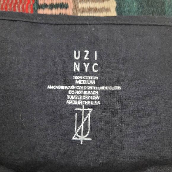 UZI NYC‎ Button Front Dress One Size Black Sun Long Sleeve Minimalist Lagenlook - Picture 5 of 7